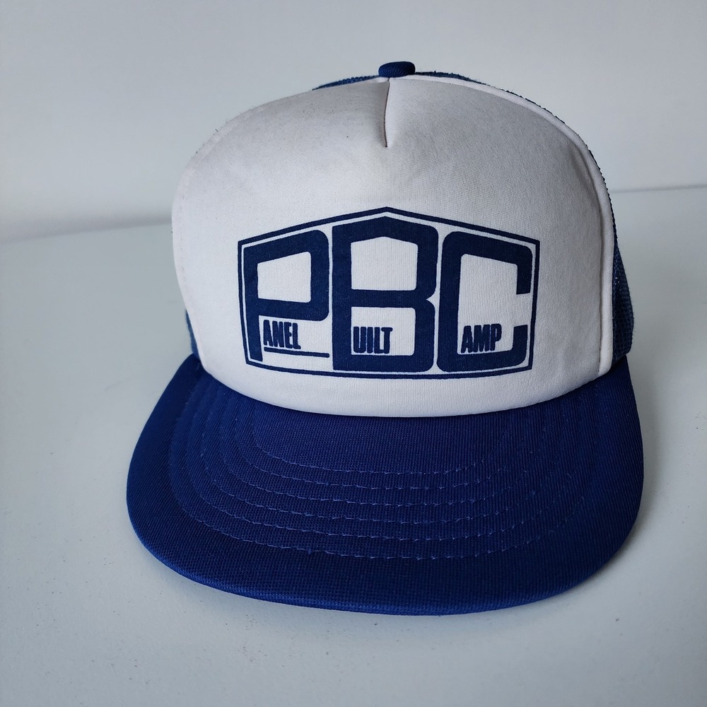 Vintage Panel Built‎ Camp Trucker Hat Patch 80s SnapBack Mesh Blue White Cap